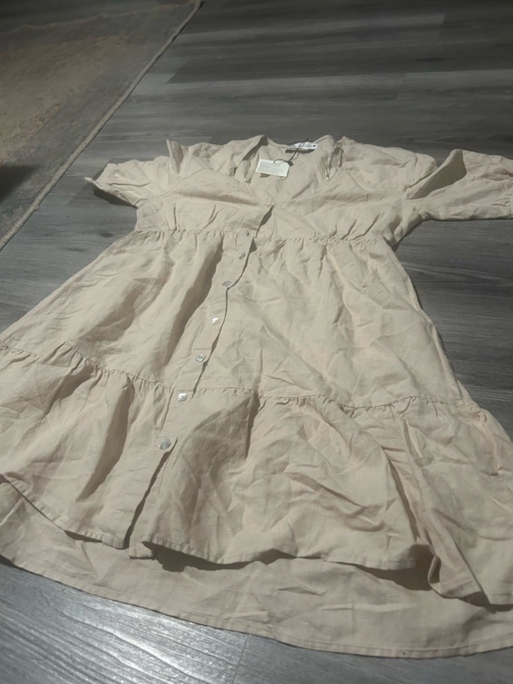 Women’s Tiered Button-Front Dress in Light Beige - Picture 2 of 5